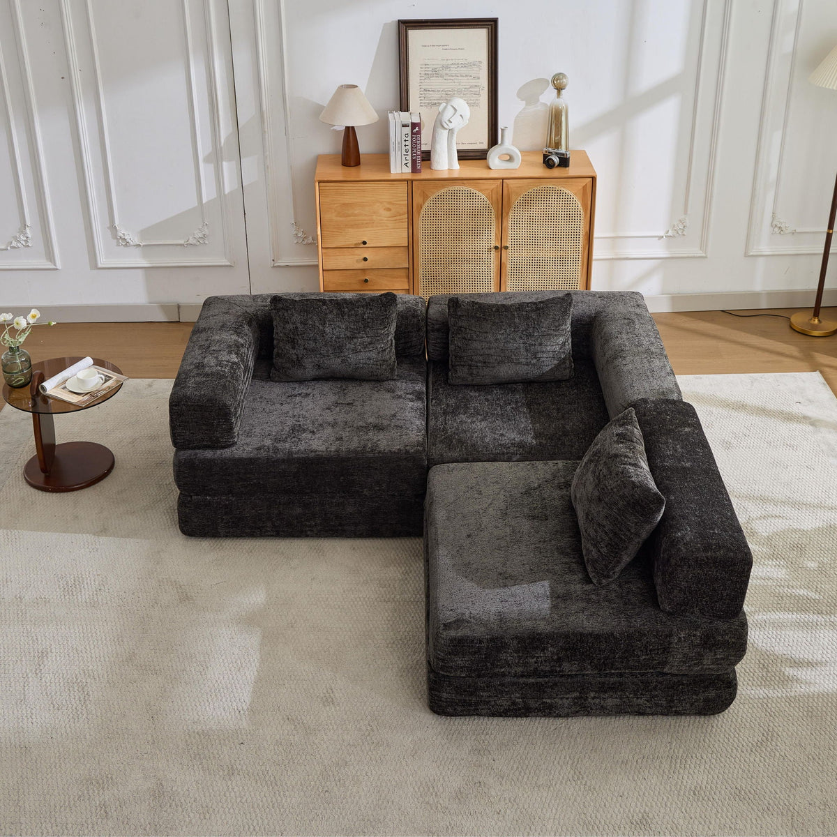 Convertible floor sofa bed modular dark gray fabric sectional for living room on Tampa Home & Garden Store