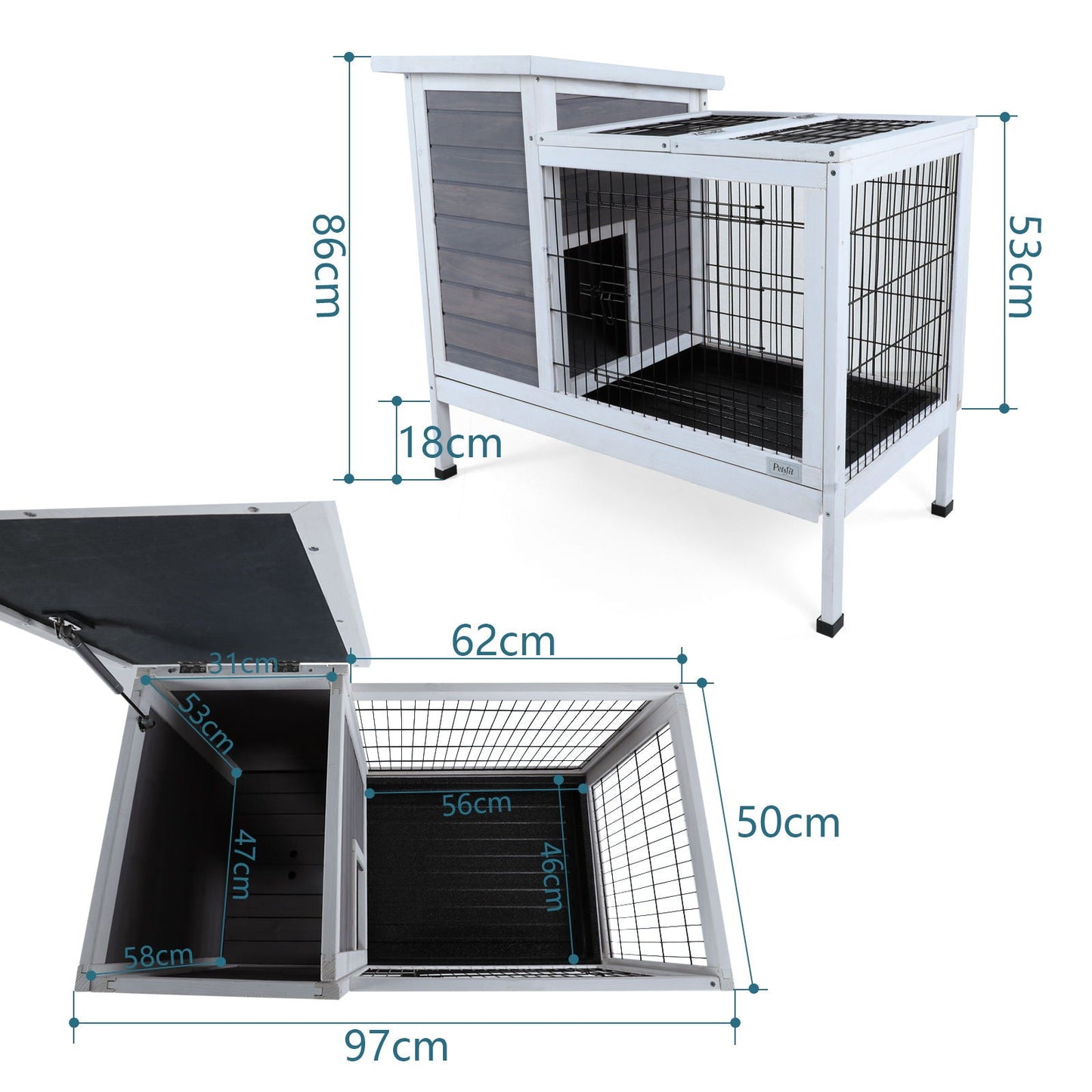 Two Tier Wooden Rabbit Cage for Small Animals