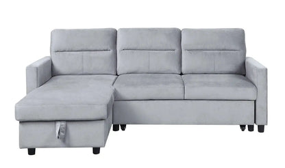 Ruby reversible sleeper sectional sofa with storage chaise in light gray fabric on Tampa Home & Garden Store