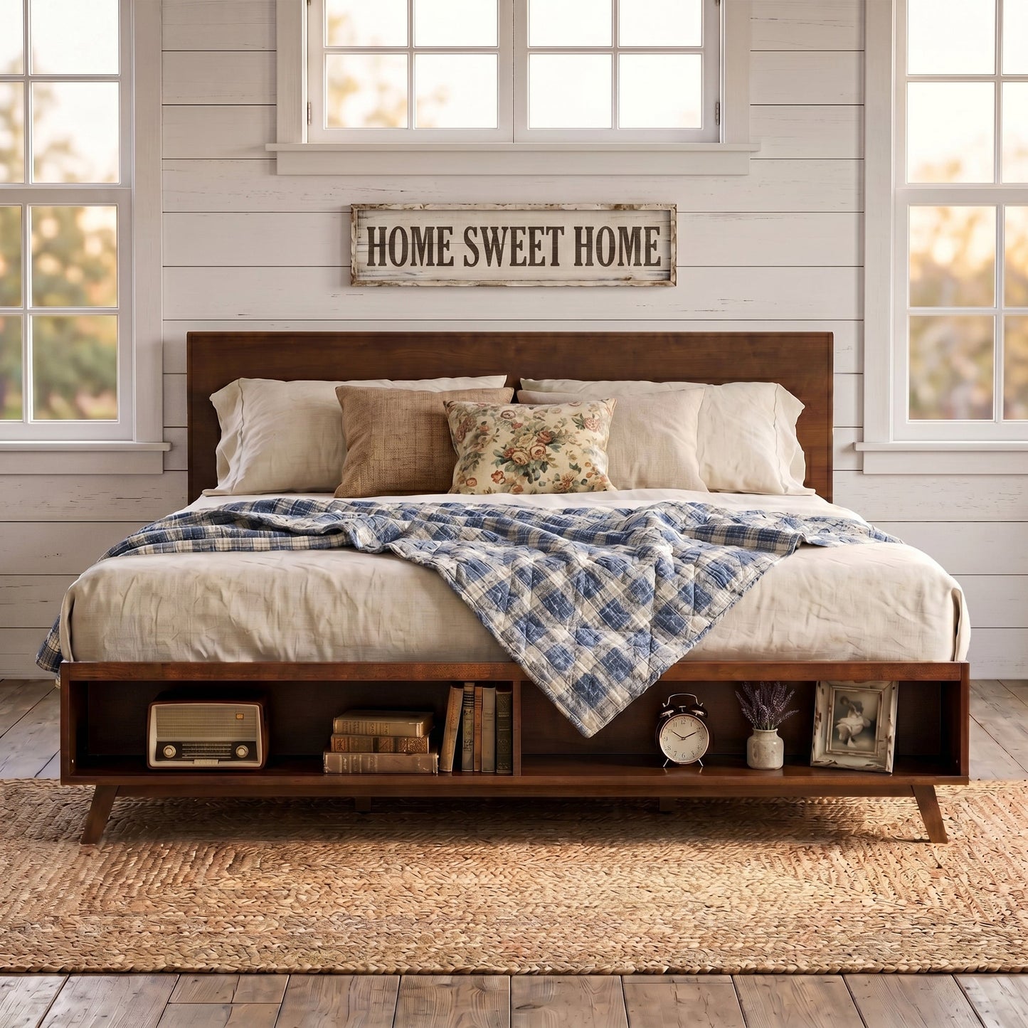 Solid Walnut King Platform Bed With Storage