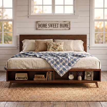 Solid Walnut King Platform Bed With Storage