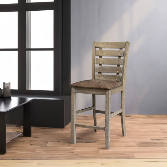 Set of 2 solid wood dining counter-height chairs with rustic gray finish on Tampa Home & Garden Store