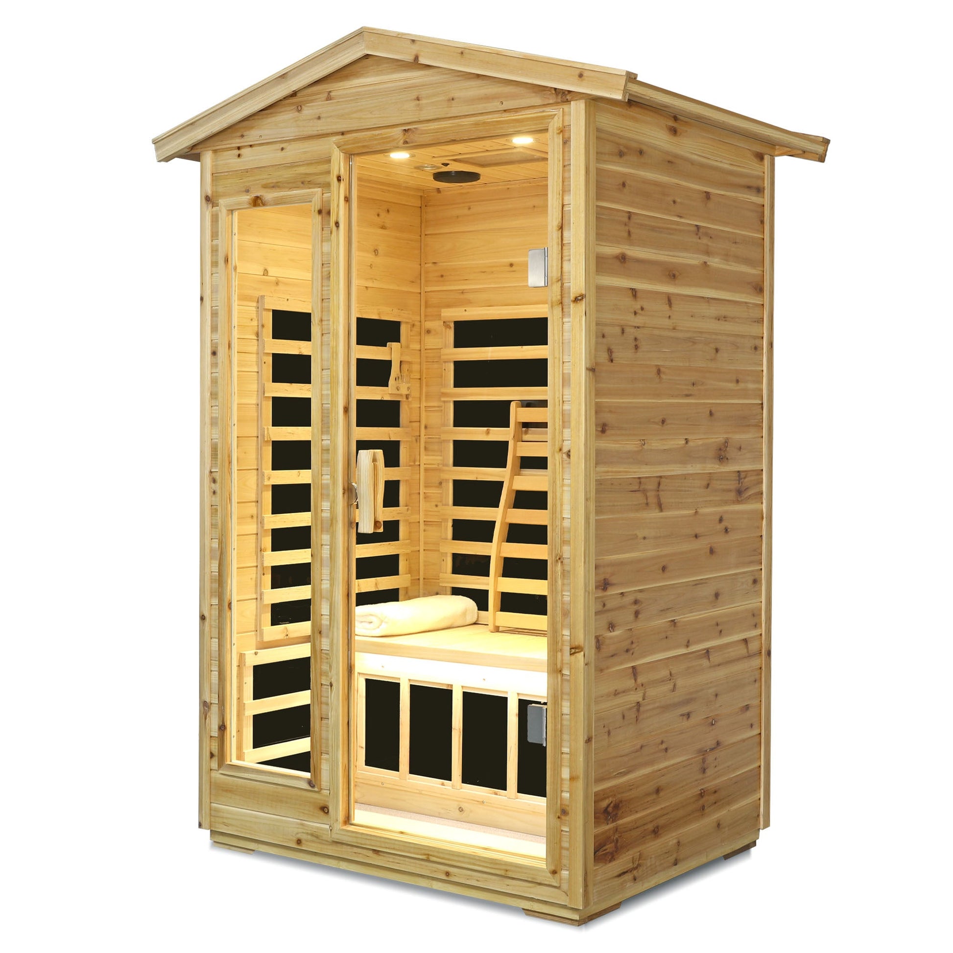 Two Person Far Infrared Old Fir Outdoor Sauna by HouseOfZazla, sauna with glass door on Tampa Home & Garden Store