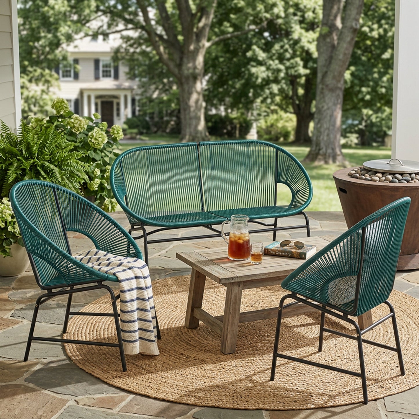 Nusa Outdoor and 3 Piece Teal Wicker Set