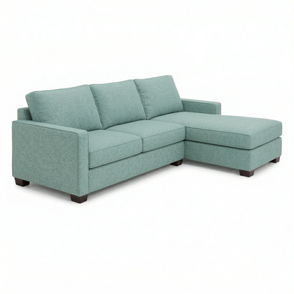 Damon Sectional Sofa in teal textured fabric with chaise and dark wood legs by HouseOfZazla on Tampa Home & Garden Store