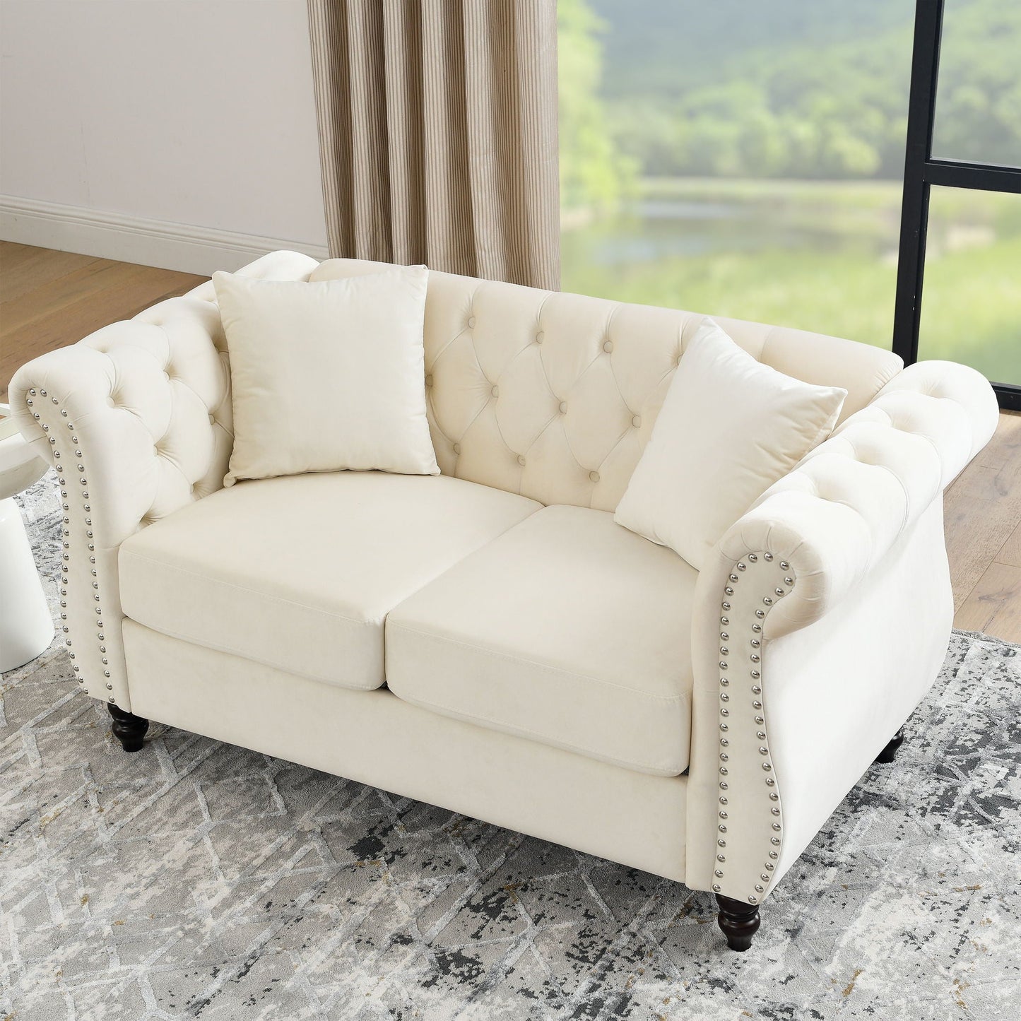 Chesterfield Sofa With Nailhead Trim and Cushions