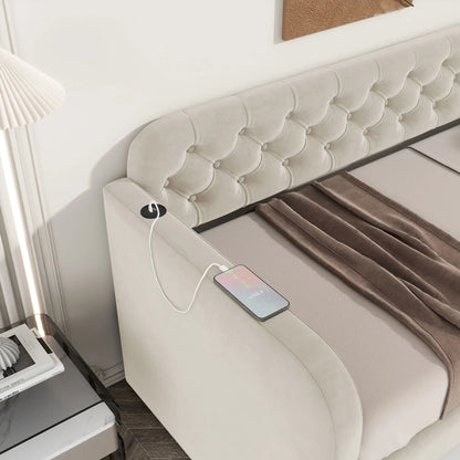 Upholstered Daybed With Trundle And USB Charging
