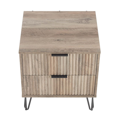 Dumbo Nightstand 2-drawer with fluted fronts, woodgrain finish, modern accent table on Tampa Home & Garden Store
