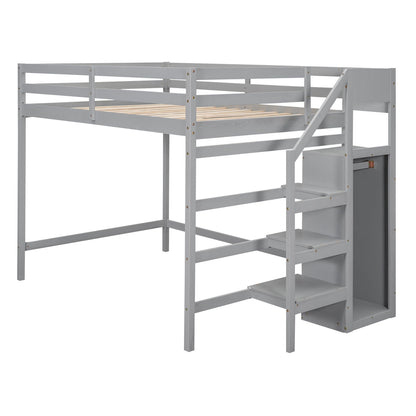 Loft bed with built-in storage wardrobe and staircase in gray metal frame by HouseOfZazla, Loft Beds & Bed Frames on Tampa Home & Garden Store