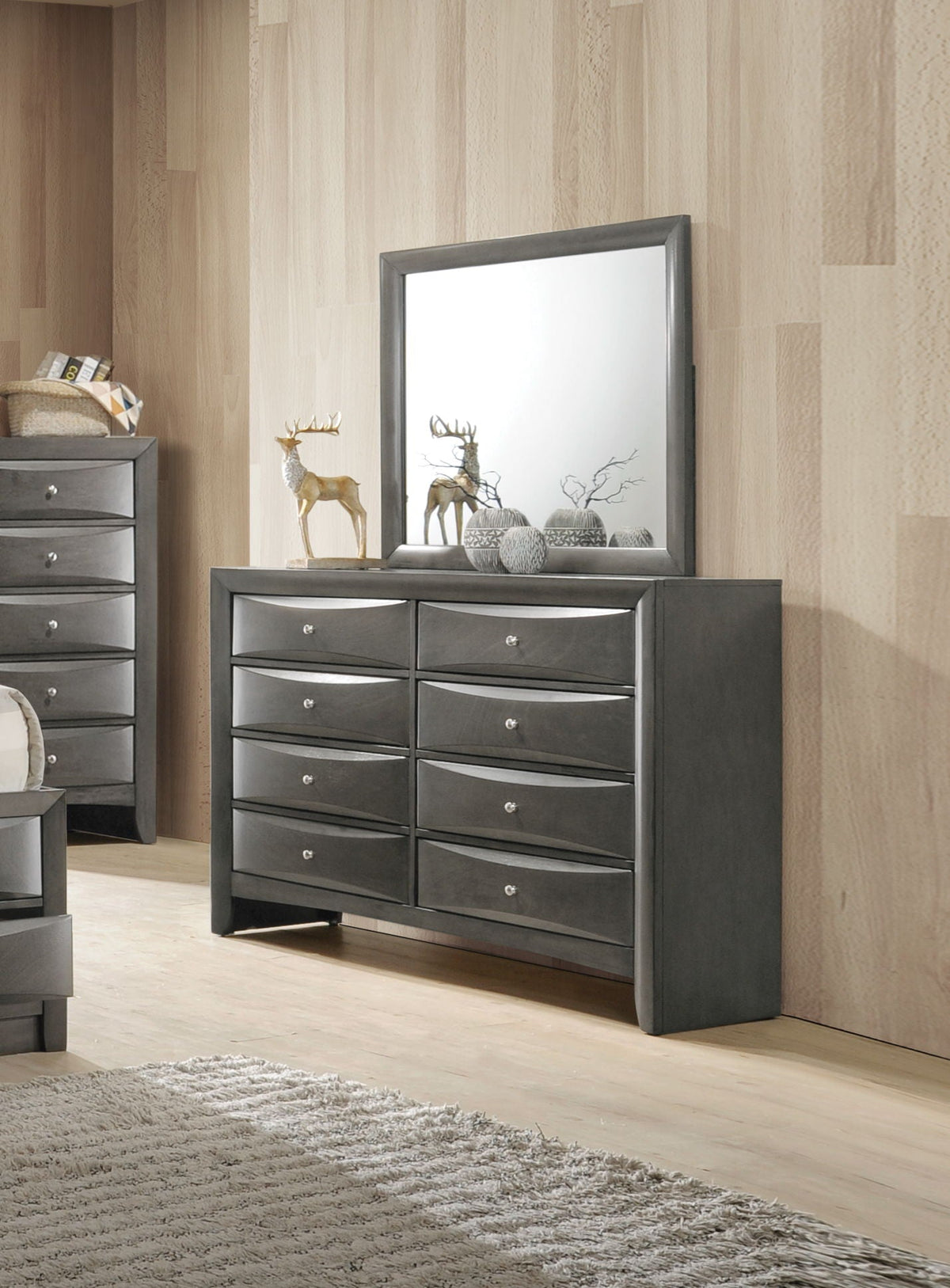 Ireland Elegant Design and Storage Chest by HouseOfZazla, dark metallic gray accent chest with a mirrored top on Tampa Home & Garden Store