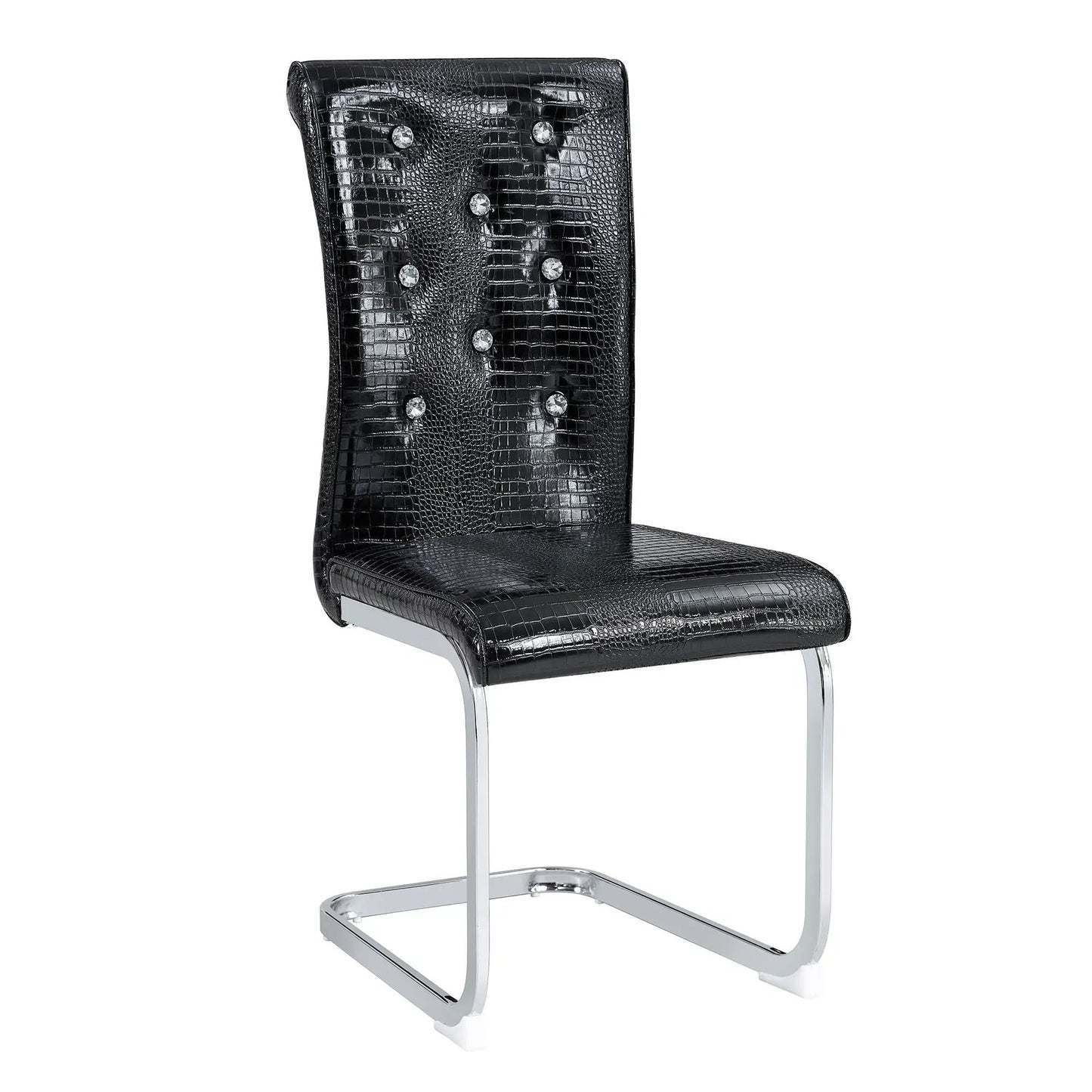 Elegant Design Upholstered Dining Chair in black crocodile-embossed leather with crystal studs on Tampa Home & Garden Store