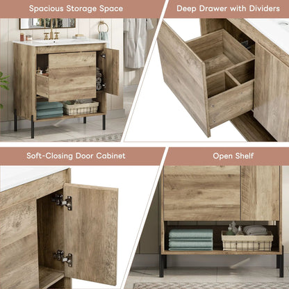 Bathroom Vanity Cabinet with Sink and Open Shelf