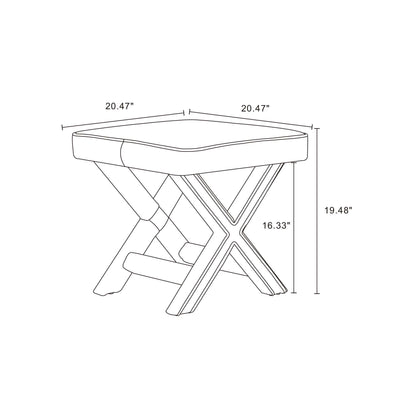Accent bench with piped cushion and solid wood frame, upholstered bench line drawing on Tampa Home & Garden Store
