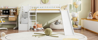 Loft Stairway Bed With 2 Drawers, white finish, desk area and slide on Tampa Home & Garden Store