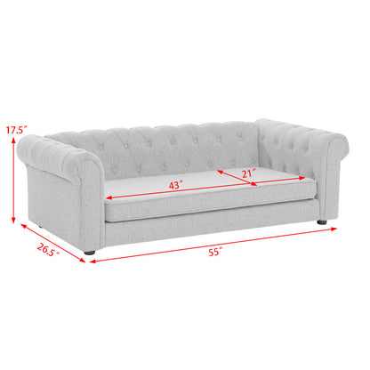 Elegant Rectangular Pet Bed for Oversized Dogs, gray tufted fabric, HouseOfZazla on Tampa Home & Garden Store