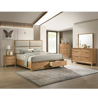1 Piece 2 Drawer Nightstand Natural Wood with clean lines beside bed in a modern bedroom on Tampa Home & Garden Store