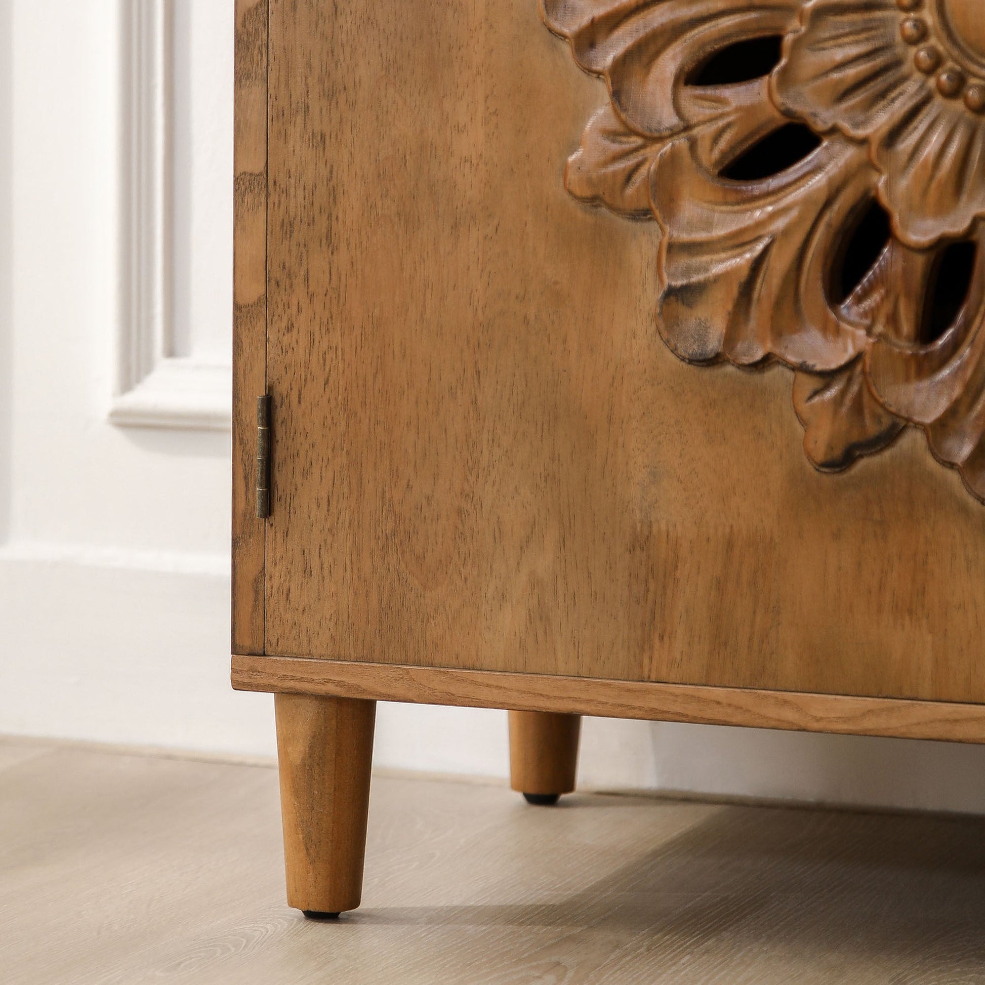 Rustic Hand-Carved Wooden 2-Door Cabinet with floral relief, HouseOfZazla accent furniture on Tampa Home & Garden Store