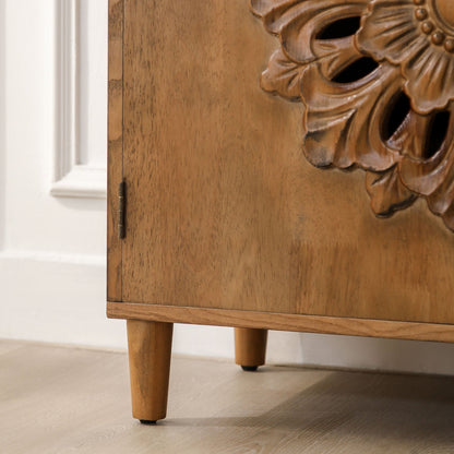 Rustic Hand-Carved Wooden 2-Door Cabinet with floral relief, HouseOfZazla accent furniture on Tampa Home & Garden Store
