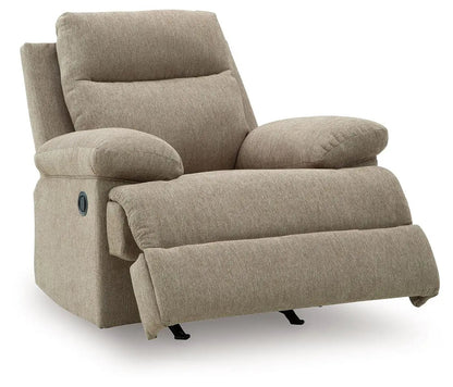 Side-Swipe Rocker Recliner beige fabric with plush cushions by Unique Piece Furniture on Tampa Home & Garden Store