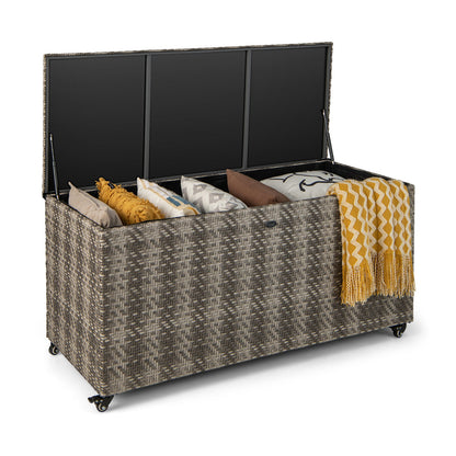 96 Gallon PE Wicker Outdoor Storage Box with 4 Wheels-Brown