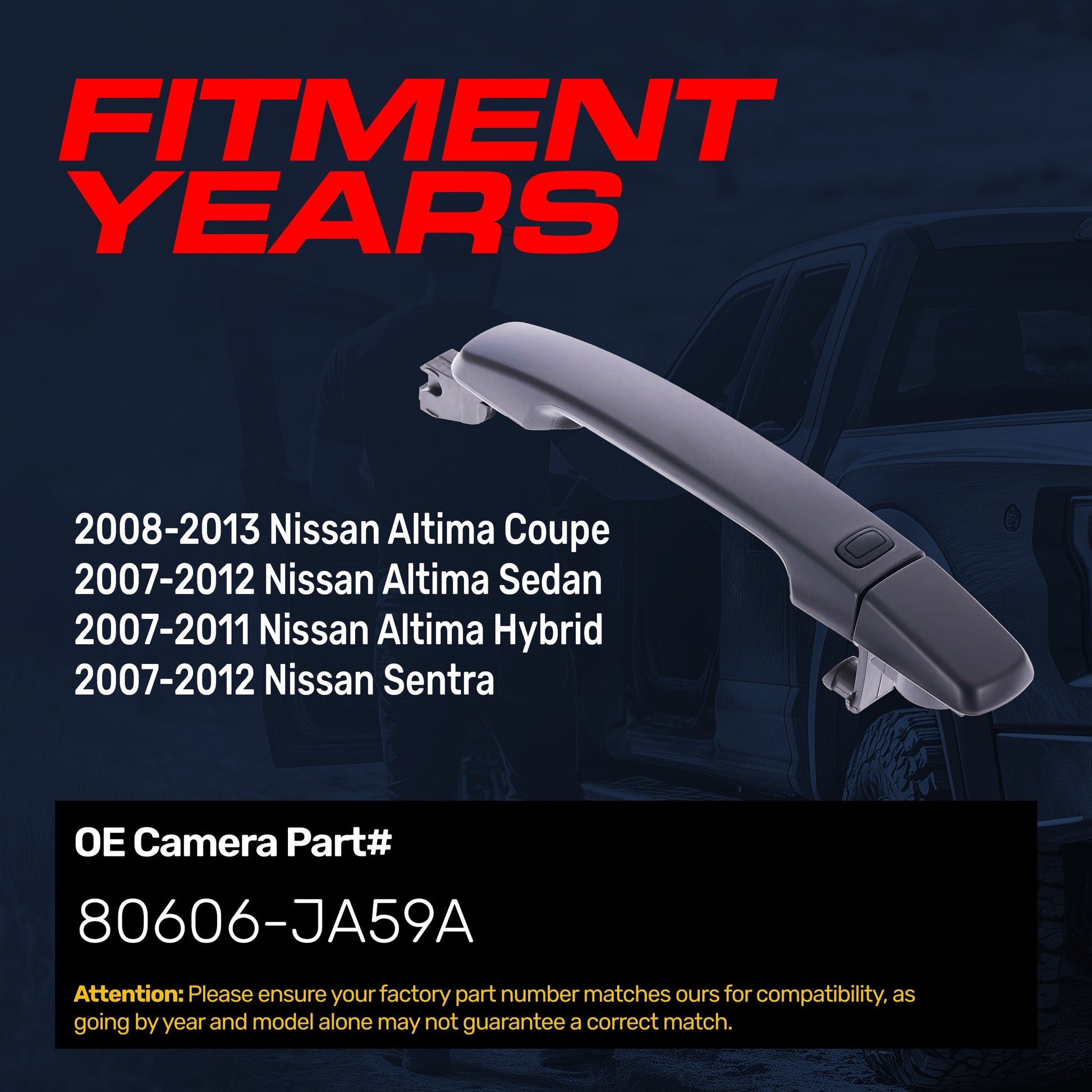 Exterior door handle Black Primed replacement for Nissan Altima right w/o keyhole 80606-JA59A on Tampa Home & Garden Store