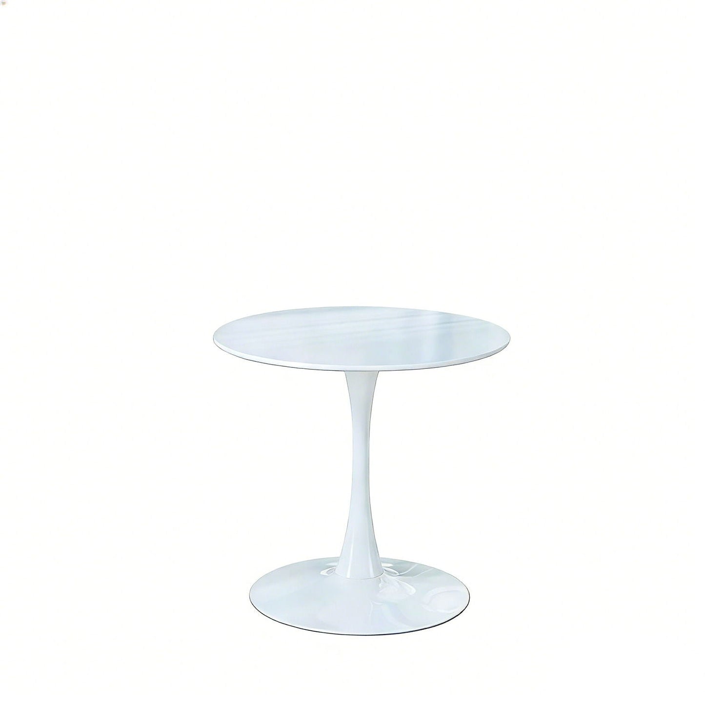 Mid-Century Tulip dining table with round white top and pedestal base on Tampa Home & Garden Store