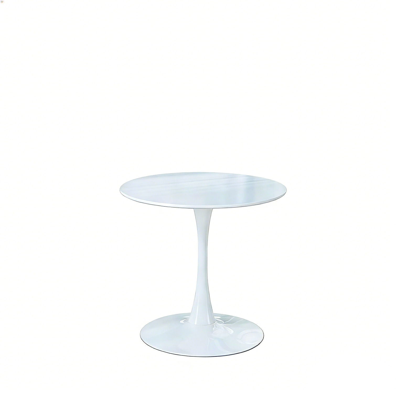 Mid-Century Tulip dining table with round white top and pedestal base on Tampa Home & Garden Store