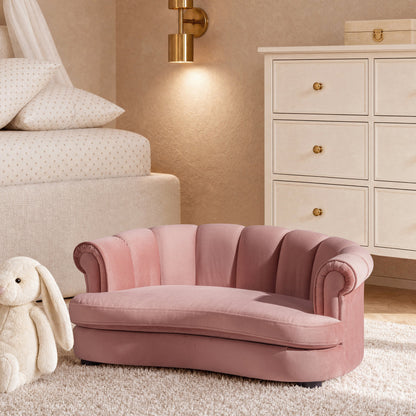 Halle 35.5-inch rolled-arm dog bed with channel-tufted back in soft pink velvet on Tampa Home & Garden Store