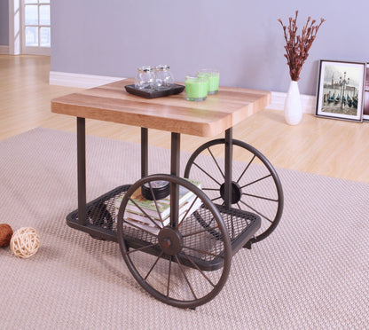 Francie light brown coffee table with black metal wheels by HouseOfZazla in living room on Tampa Home & Garden Store