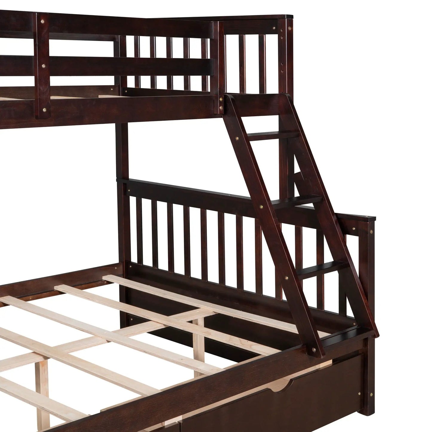 Dark espresso bunk bed with ladder and 2 storage drawers by Unique Piece Furniture on Tampa Home & Garden Store