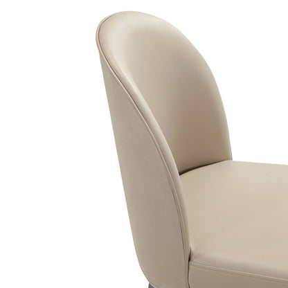 Beige faux-leather dining chair close-up with curved back and visible seam, HouseOfZazla on Tampa Home & Garden Store