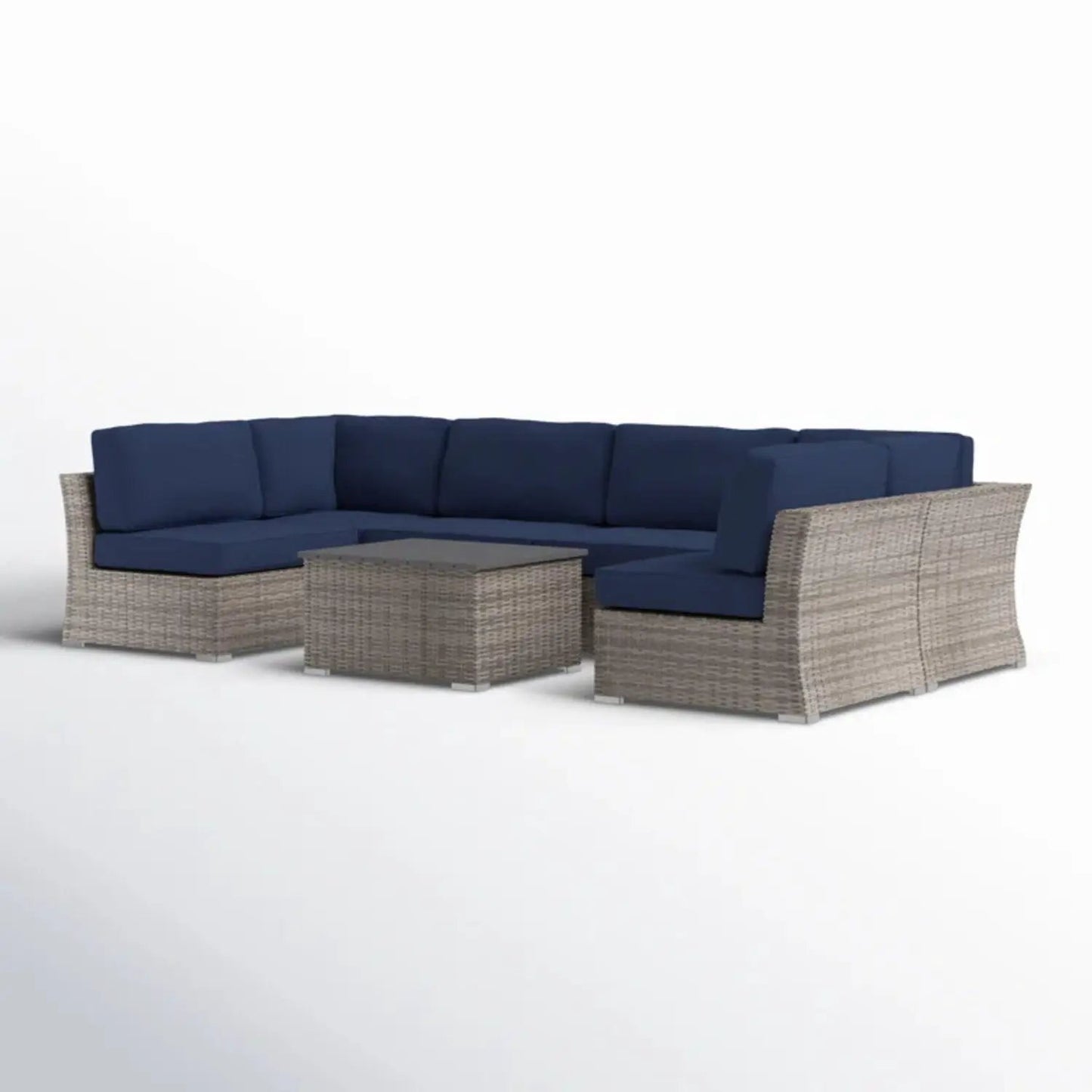 Wicker sectional sofa with navy cushions and coffee table Unique Piece Furniture on Tampa Home & Garden Store