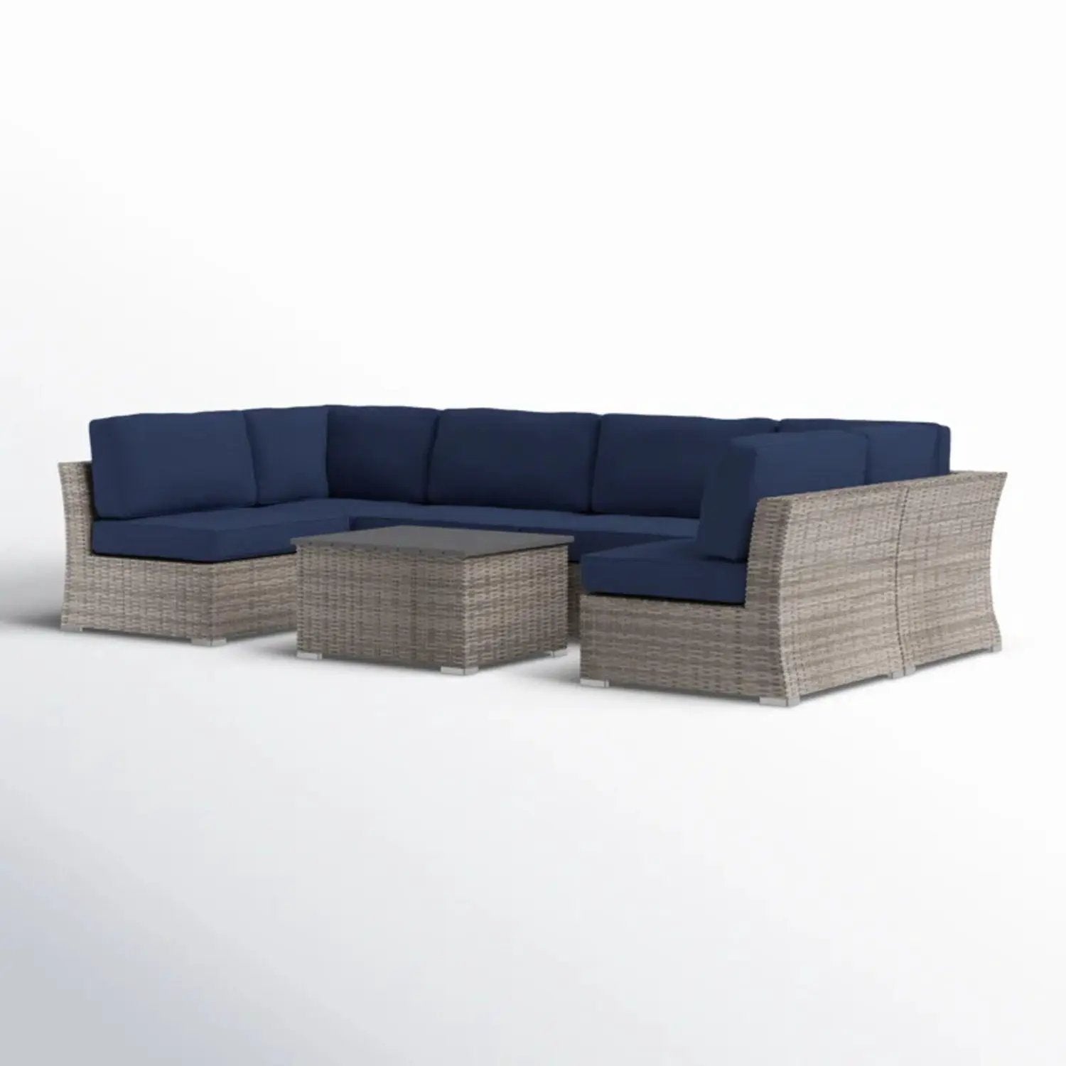 Wicker sectional sofa with navy cushions and coffee table Unique Piece Furniture on Tampa Home & Garden Store