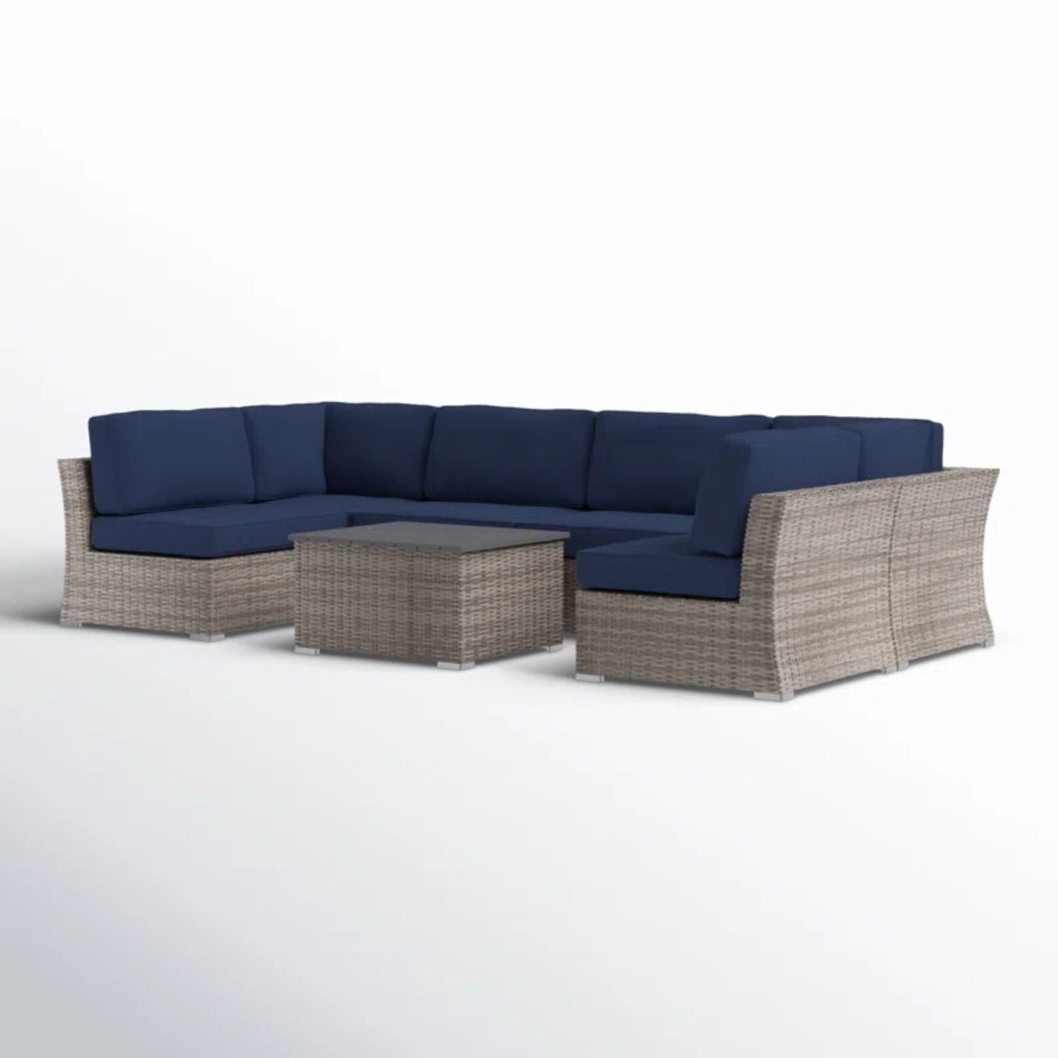 Wicker sectional outdoor sofa with navy cushions and coffee table HouseOfZazla on Tampa Home & Garden Store