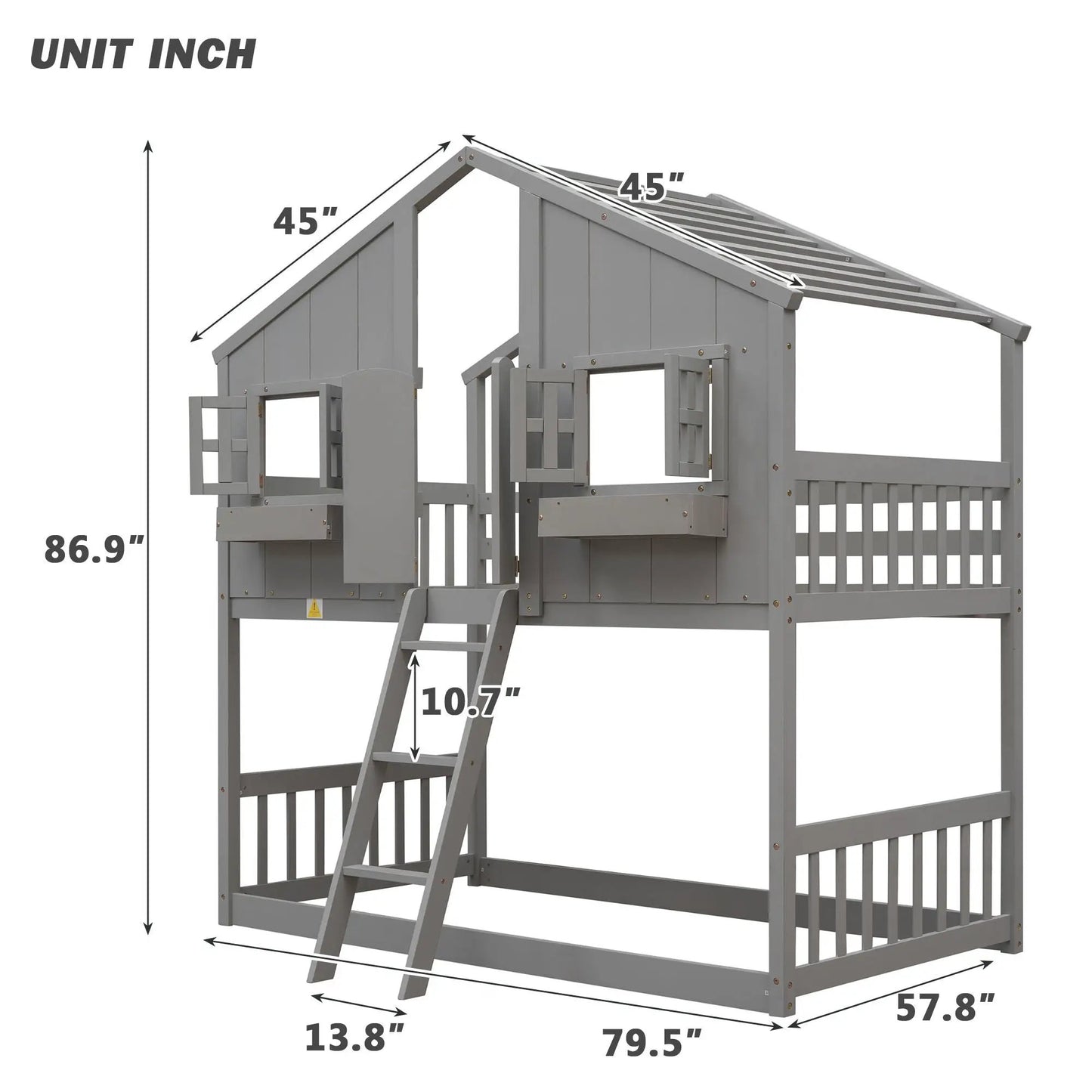 House bunk bed with roof in gray wood, window and ladder by Unique Piece Furniture on Tampa Home & Garden Store