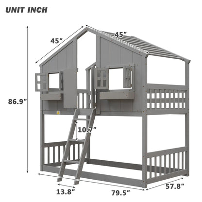 House bunk bed with roof in gray wood, window and ladder by Unique Piece Furniture on Tampa Home & Garden Store