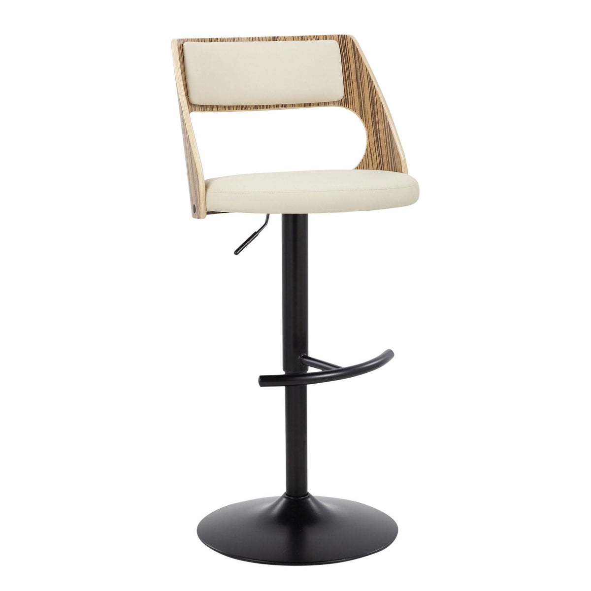 Cecina Contemporary Barstool, Set of 2 beige padded seat with zebrawood back and black base on Tampa Home & Garden Store