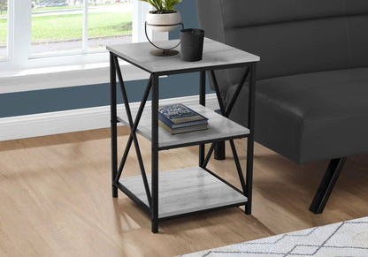 3 Tier Accent Table with marble-look top and black metal frame, holds plant and candle on Tampa Home & Garden Store
