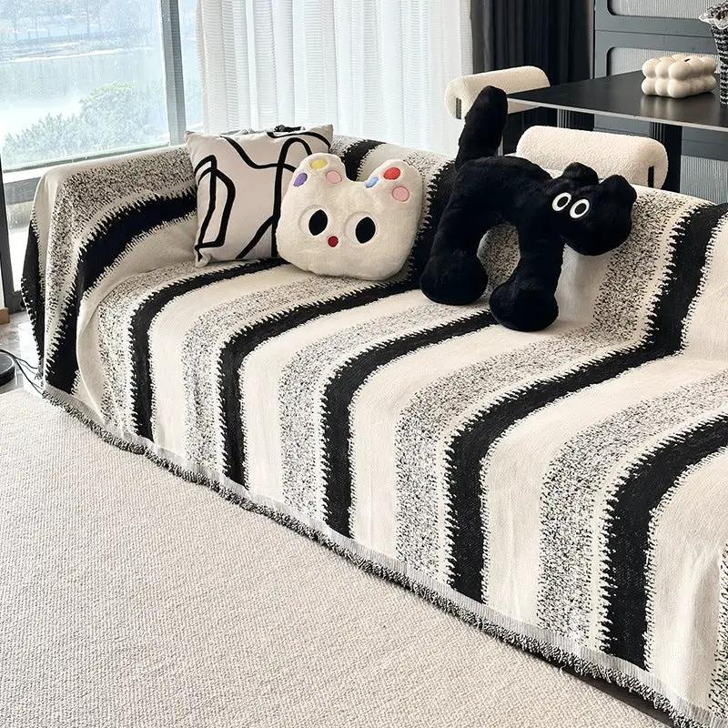 Sofa slipcover black and white striped, non-slip by FLIPSTYLEZLLC on Tampa Home & Garden Store