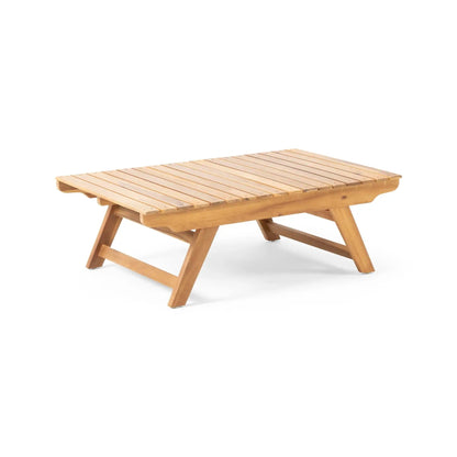 Outdoor acacia wood coffee table with open slat design by HouseOfZazla in natural finish on Tampa Home & Garden Store