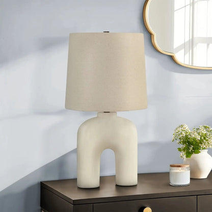 Table lamp with cream resin sculptural base and beige fabric shade Unique Piece Furniture on Tampa Home & Garden Store