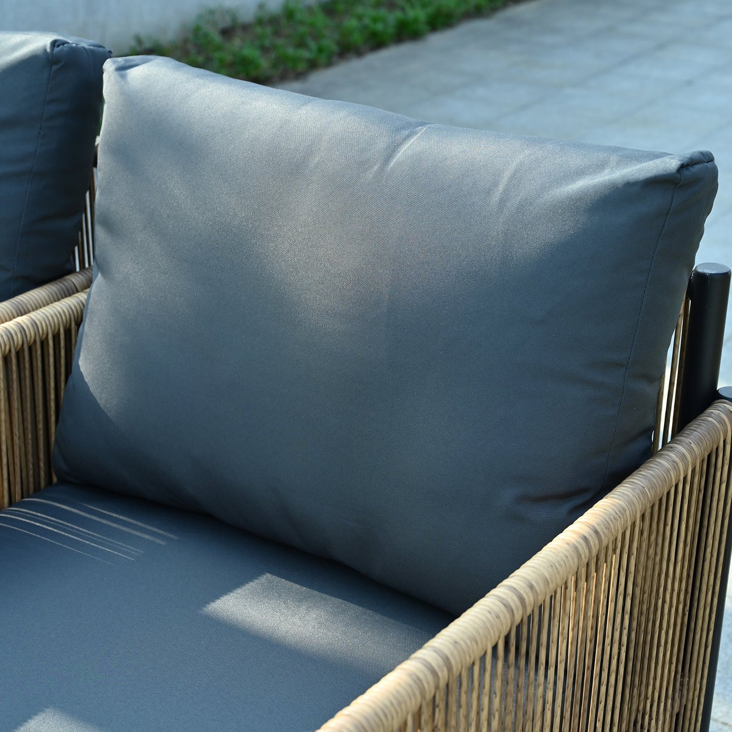 2-piece outdoor wicker sofa set in brown with grey cushions by HouseOfZazla on Tampa Home & Garden Store