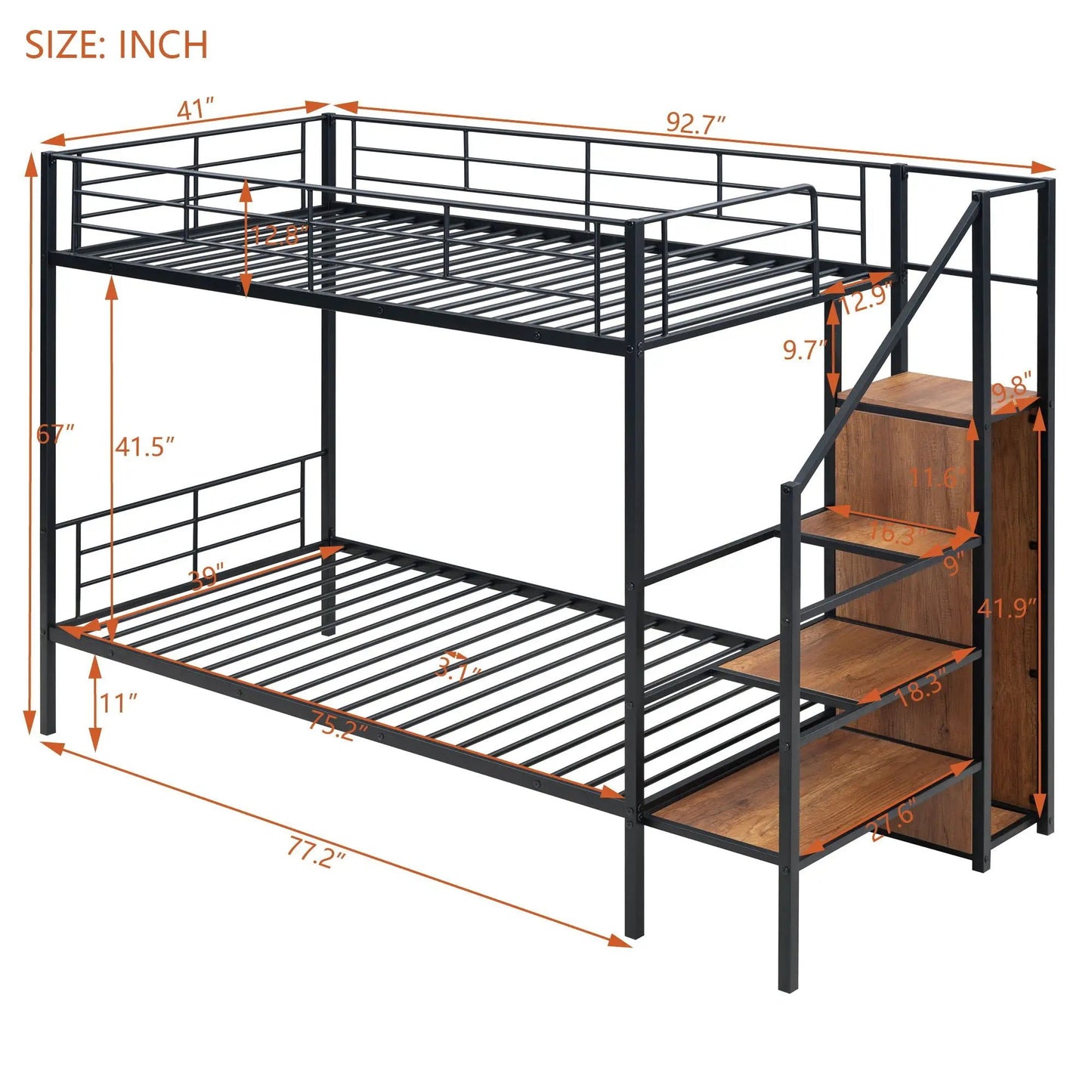 Bunk Bed With Lateral Storage Ladder and Wardrobe