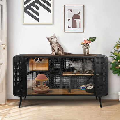 Modern Spacious Cat House Black + Brown by HouseOfZazla, black metal cabinet with cats on Tampa Home & Garden Store
