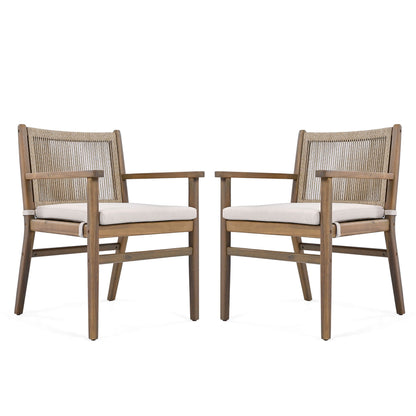 Outdoor Acacia Wood Dining Armchairs Set of 2 with woven backs and cushions HouseOfZazla on Tampa Home & Garden Store