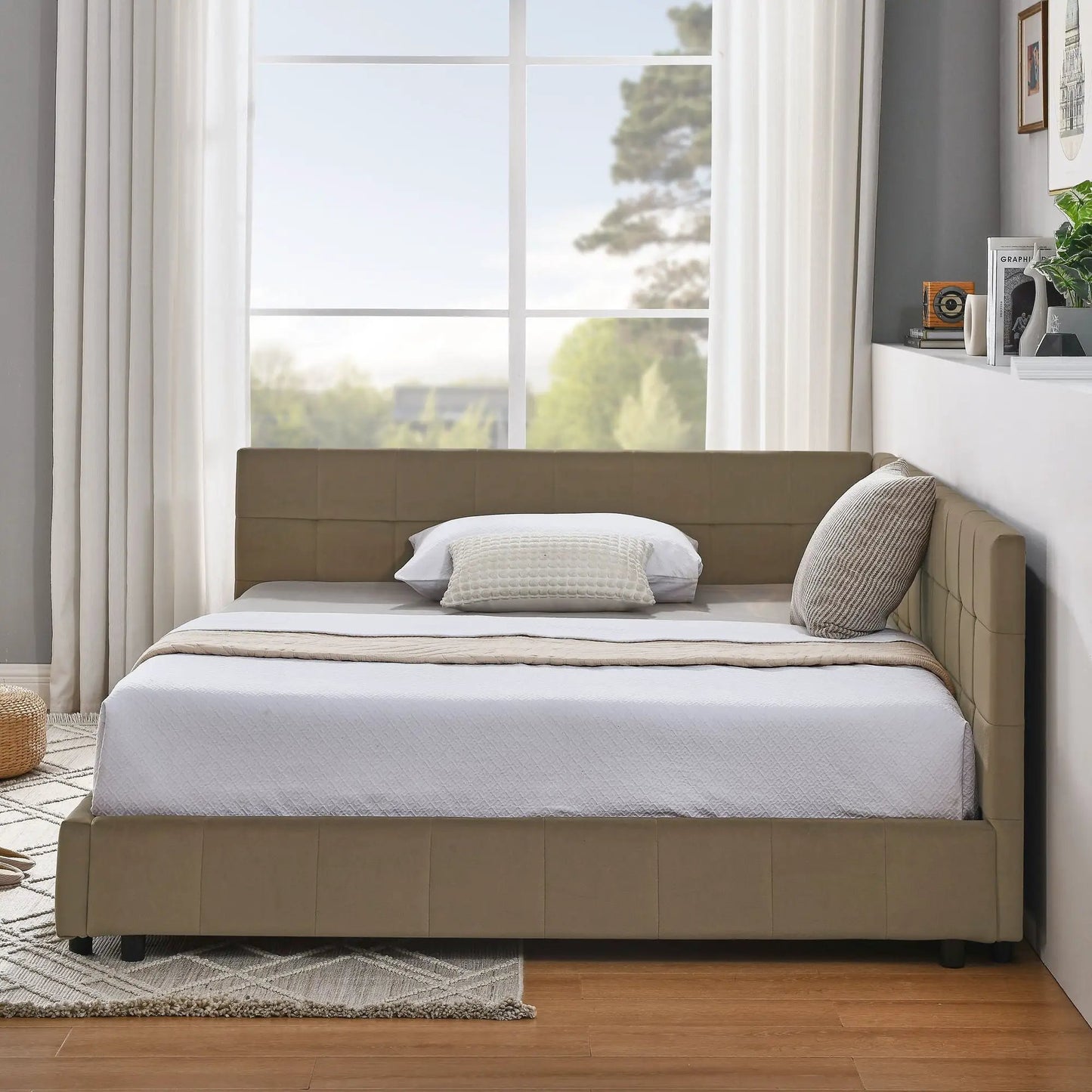 Upholstered Bed Frame with Tufted Backrest