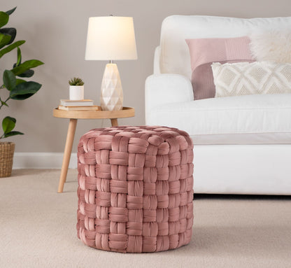 Braided round ottoman in dusty rose velvet by HouseOfZazla for versatile seating on Tampa Home & Garden Store