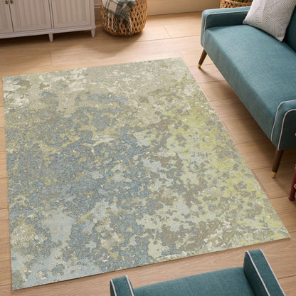 Artistic Modern Lime Polyester Area Rug by HouseOfZazla with abstract blue-gray pattern on Tampa Home & Garden Store