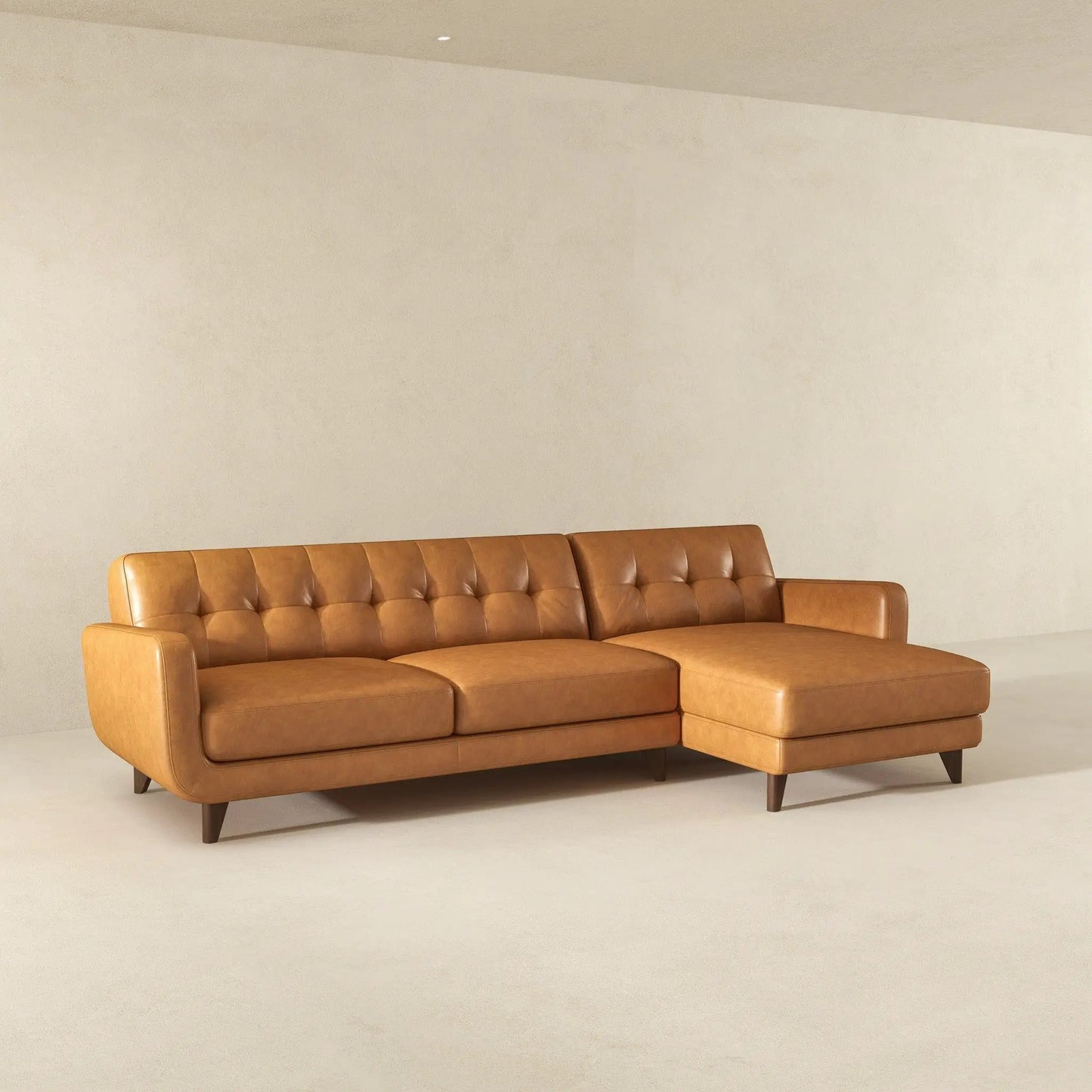 Allison mid-century modern stationary sectional sofa chaise tan leather by Unique Piece Furniture on Tampa Home & Garden Store