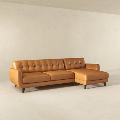 Allison mid-century modern stationary sectional sofa chaise tan leather by Unique Piece Furniture on Tampa Home & Garden Store